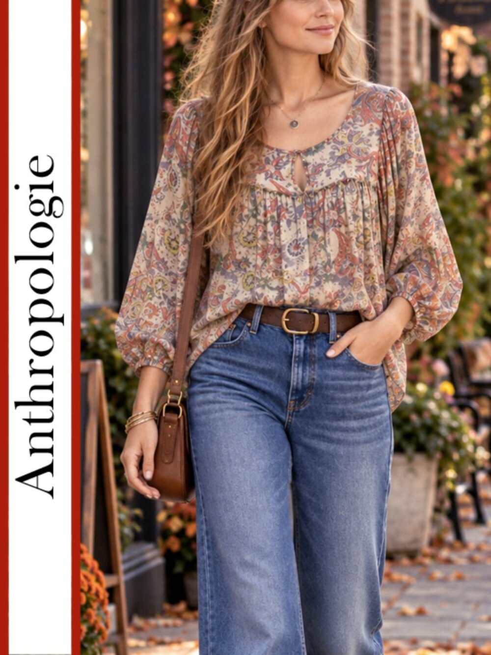 Anthropologie/Dil | Watercolor Paisley Floral Print Peasant Blouse
